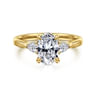 Reema - 14K Yellow Gold Oval Three Stone Lotus Diamond Engagement Ring - 0.24 ct