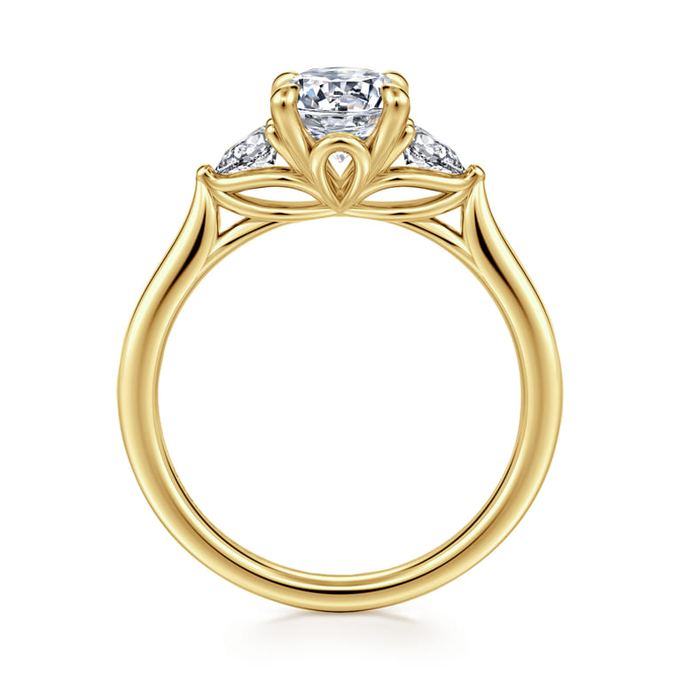 Reema - 14K Yellow Gold Oval Three Stone Lotus Diamond Engagement Ring - 0.24 ct - Shot 2