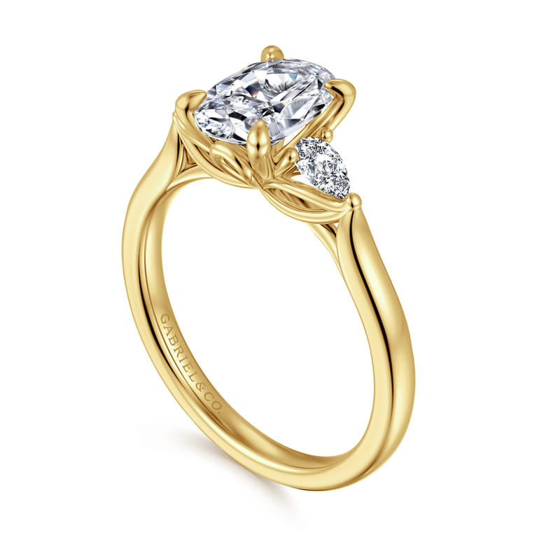 Reema - 14K Yellow Gold Oval Three Stone Lotus Diamond Engagement Ring - 0.24 ct - Shot 3
