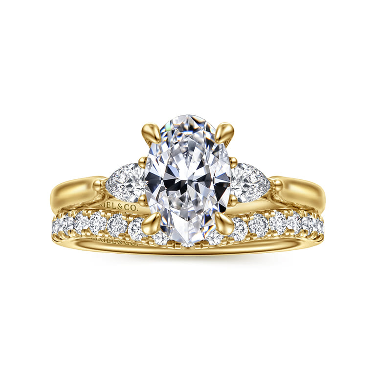 Reema - 14K Yellow Gold Oval Three Stone Lotus Diamond Engagement Ring - 0.24 ct - Shot 4