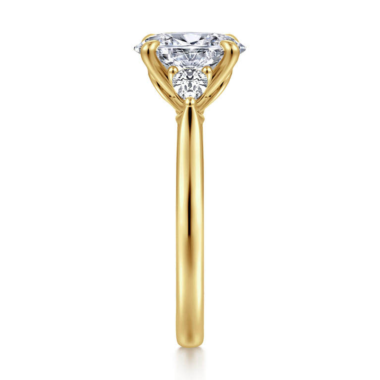Reema - 14K Yellow Gold Oval Three Stone Lotus Diamond Engagement Ring - 0.24 ct - Shot 5