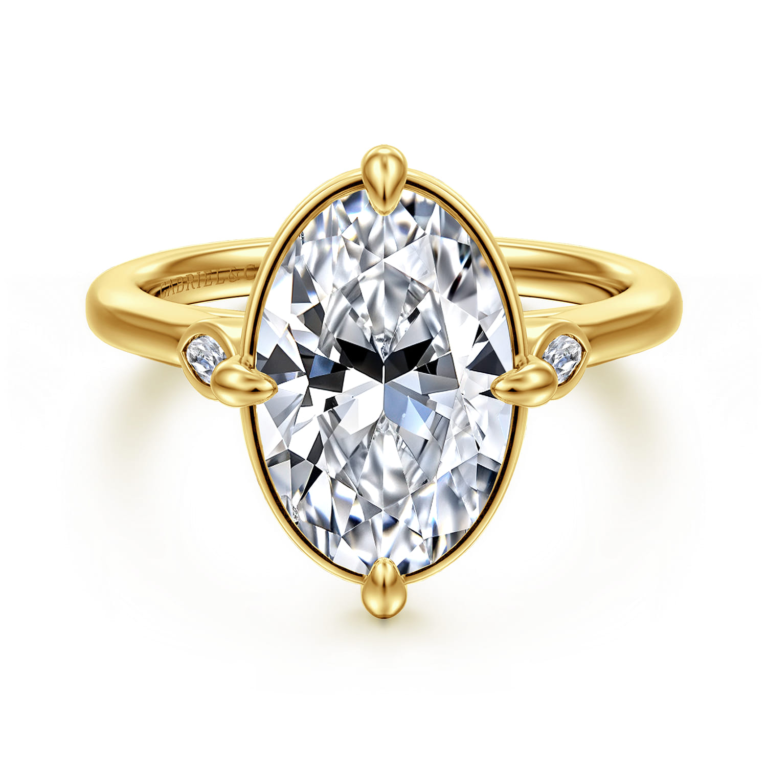 Charli - 14K Yellow Gold Bezel Prong Oval Three Stone Diamond Engagement Ring - 0.09 ct - Shot 1