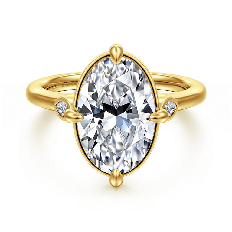 Charli - 14K Yellow Gold Bezel Prong Oval Three Stone Diamond Engagement Ring - 0.09 ct - Shot 1