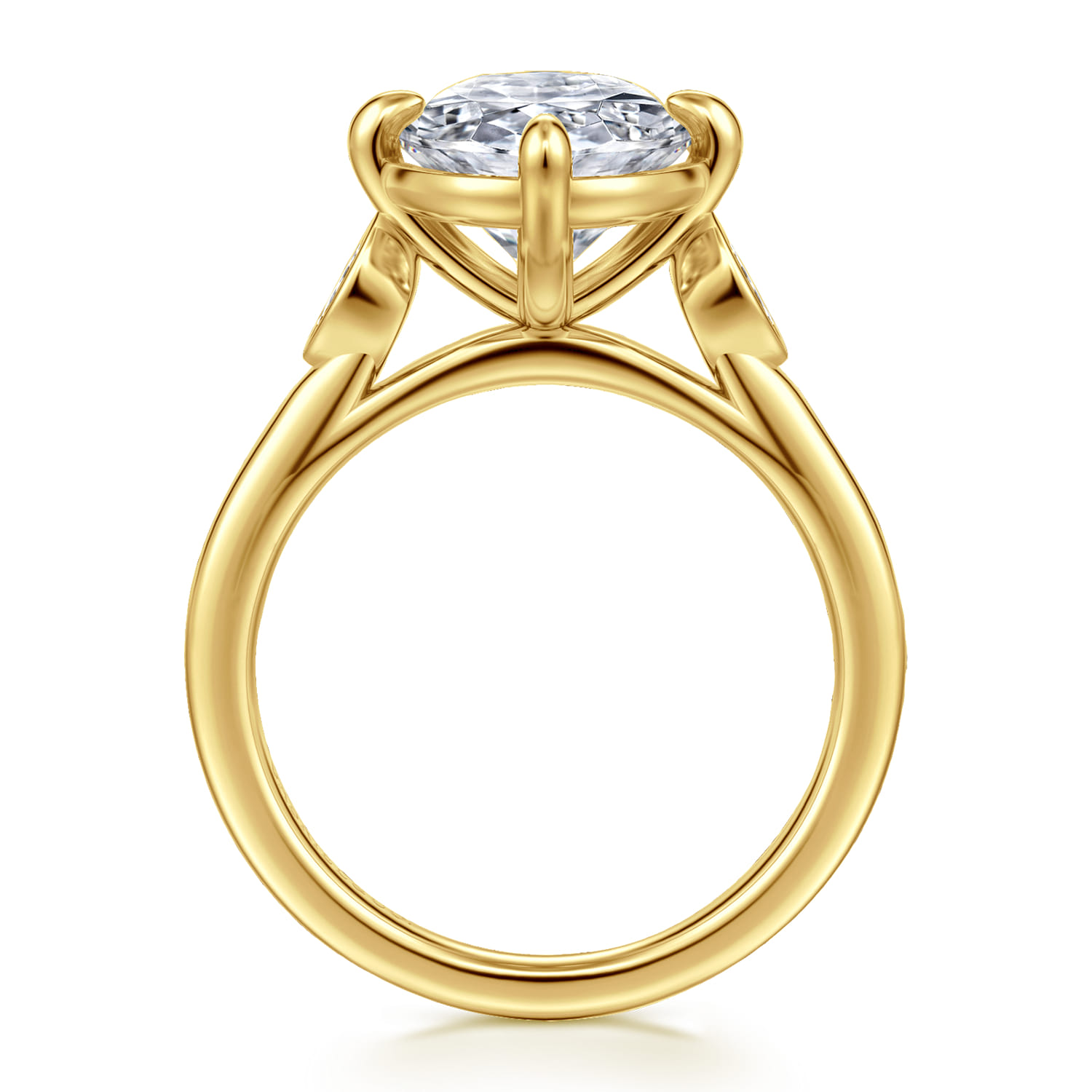 Charli - 14K Yellow Gold Bezel Prong Oval Three Stone Diamond Engagement Ring - 0.09 ct - Shot 2