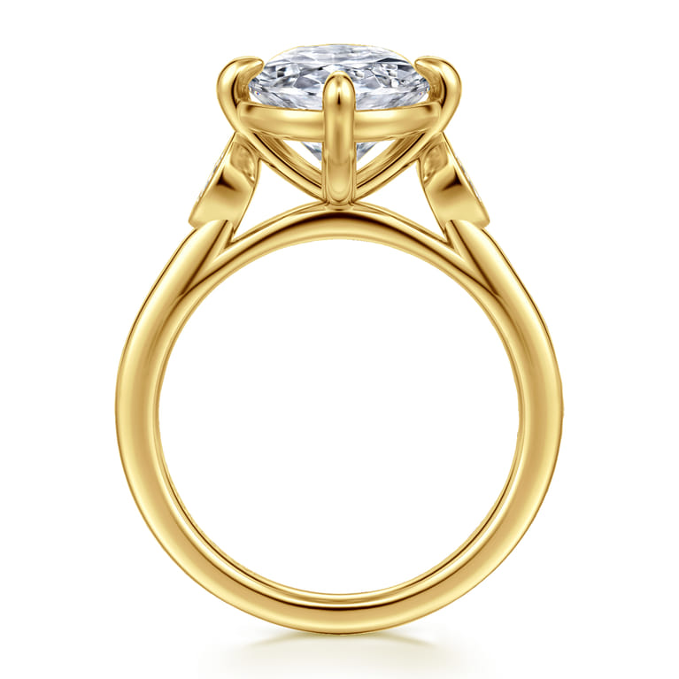 Charli - 14K Yellow Gold Bezel Prong Oval Three Stone Diamond Engagement Ring - 0.09 ct - Shot 2