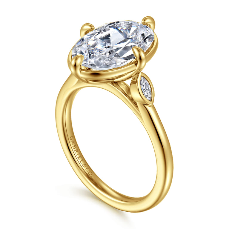Charli - 14K Yellow Gold Bezel Prong Oval Three Stone Diamond Engagement Ring - 0.09 ct - Shot 3