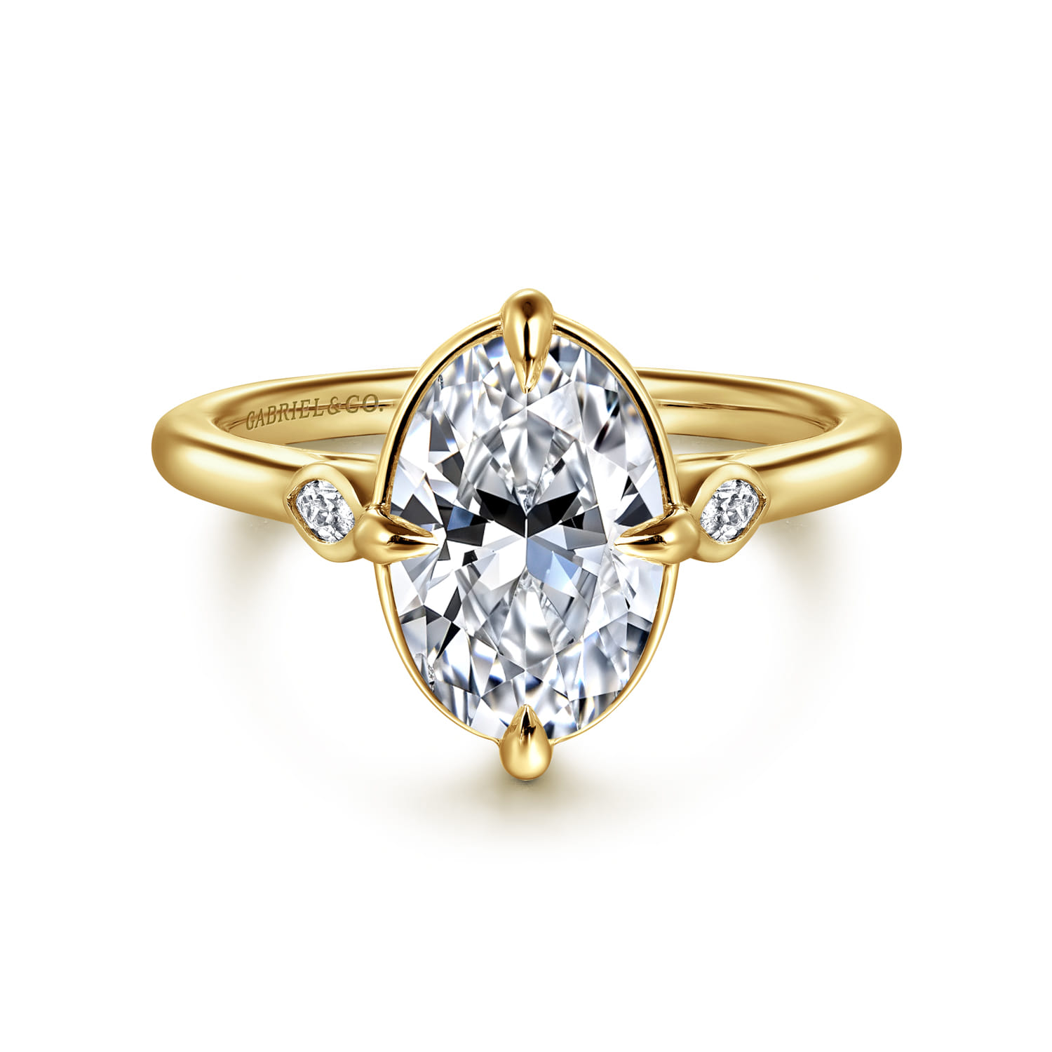 Charli - 14K Yellow Gold Bezel Prong Oval Three Stone Diamond Engagement Ring - 0.1 ct - Shot 1