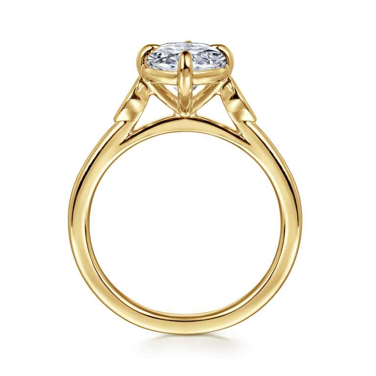 Charli - 14K Yellow Gold Bezel Prong Oval Three Stone Diamond Engagement Ring - 0.1 ct - Shot 2