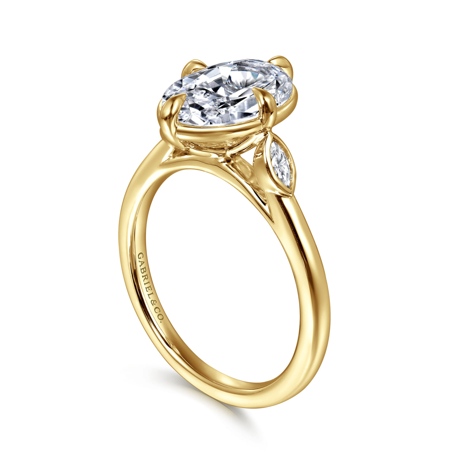 Charli - 14K Yellow Gold Bezel Prong Oval Three Stone Diamond Engagement Ring - 0.1 ct - Shot 3