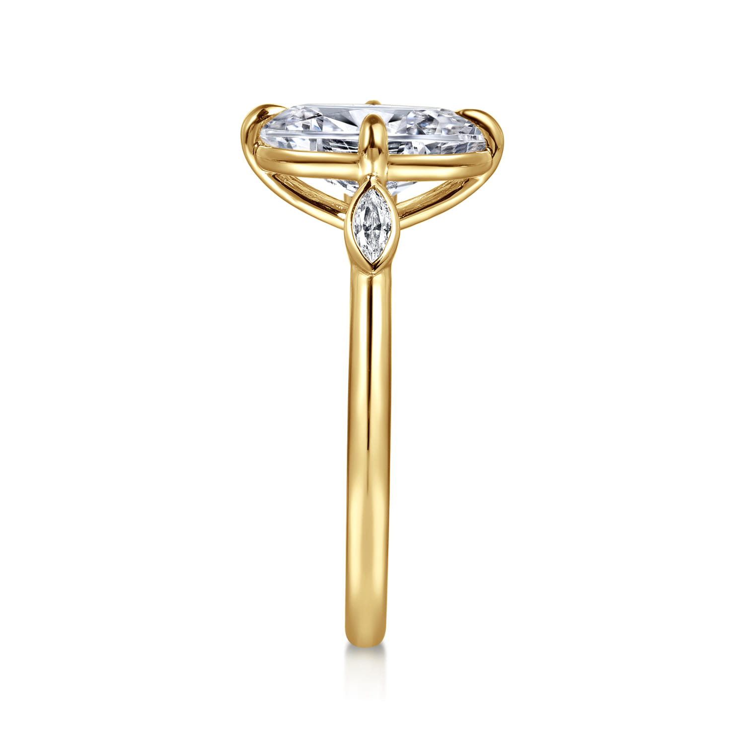Charli - 14K Yellow Gold Bezel Prong Oval Three Stone Diamond Engagement Ring - 0.1 ct - Shot 5