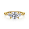 Darline - 14K Yellow Gold Oval Three Stone Lotus Diamond Engagement Ring - 0.22 ct