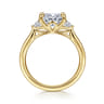 Darline - 14K Yellow Gold Oval Three Stone Lotus Diamond Engagement Ring - 0.22 ct