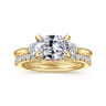 Darline - 14K Yellow Gold Oval Three Stone Lotus Diamond Engagement Ring - 0.22 ct