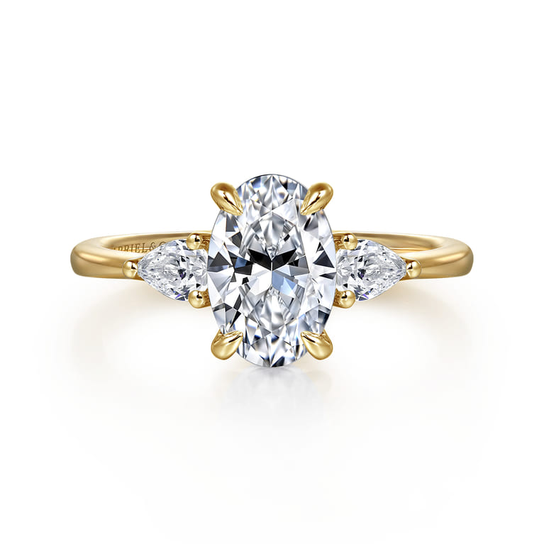 Sima - 14K Yellow Gold Oval Three Stone Diamond Engagement Ring - 0.3 ct - Shot 1