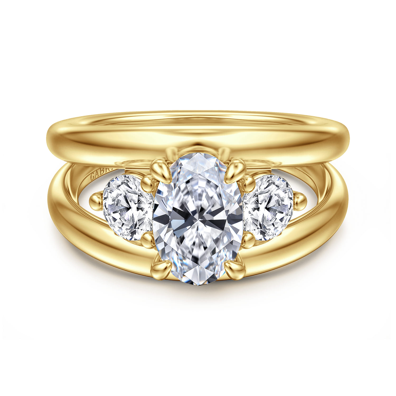 Danni - 14K Yellow Gold Oval Three Stone Diamond Engagement Ring - 0.75 ct - Shot 1