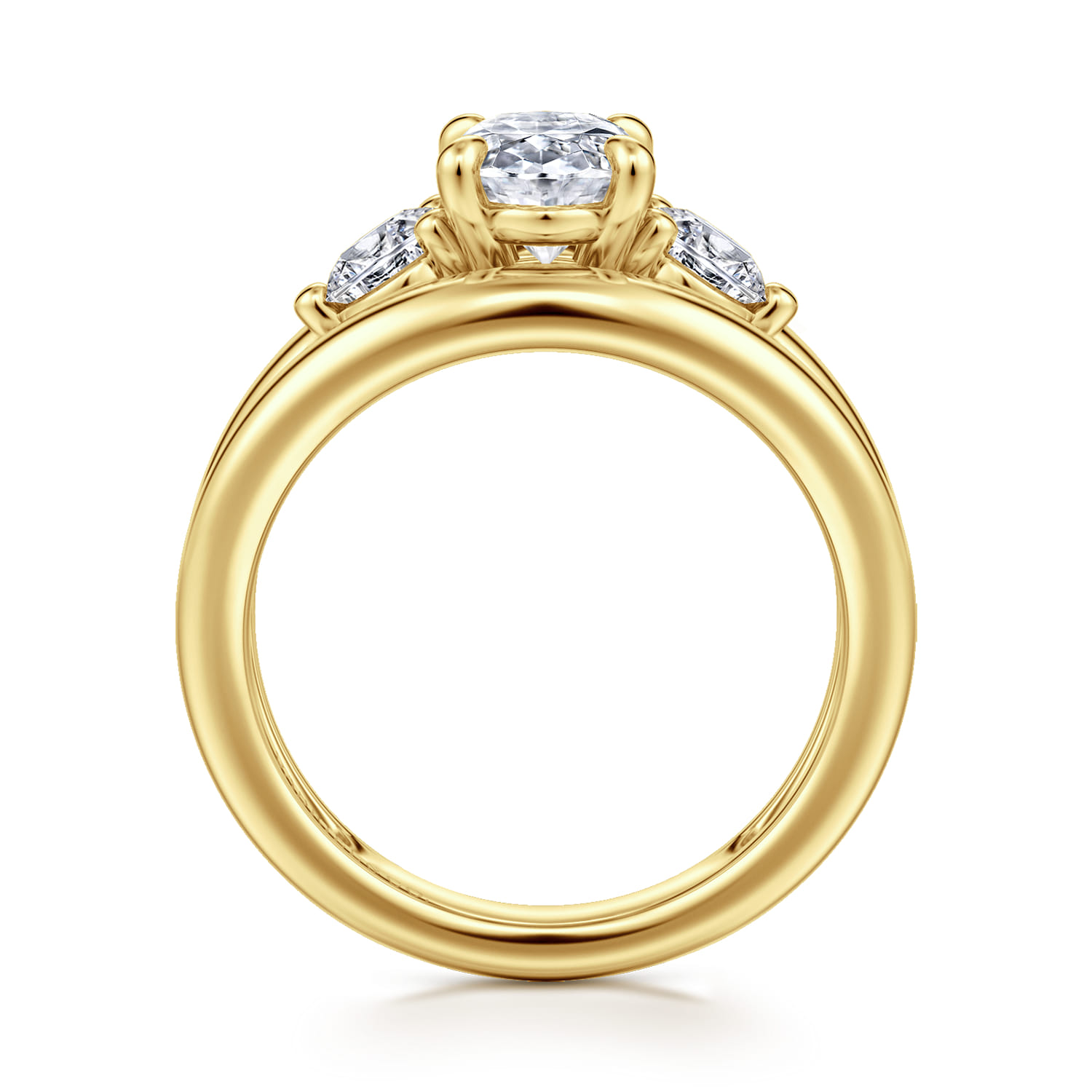 Danni - 14K Yellow Gold Oval Three Stone Diamond Engagement Ring - 0.75 ct - Shot 2