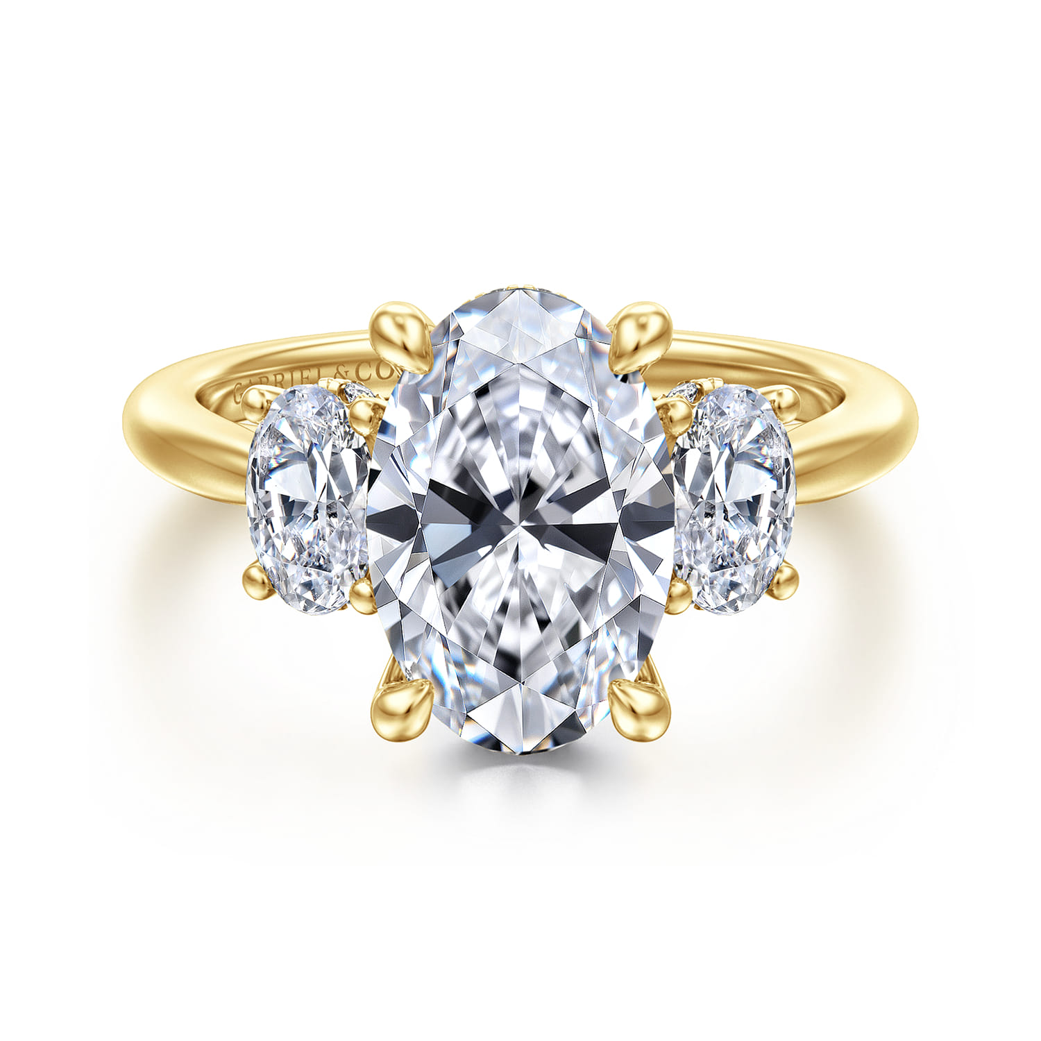 Charisa - 14K Yellow Gold Oval Three Stone Diamond Engagement Ring - 0.83 ct - Shot 1
