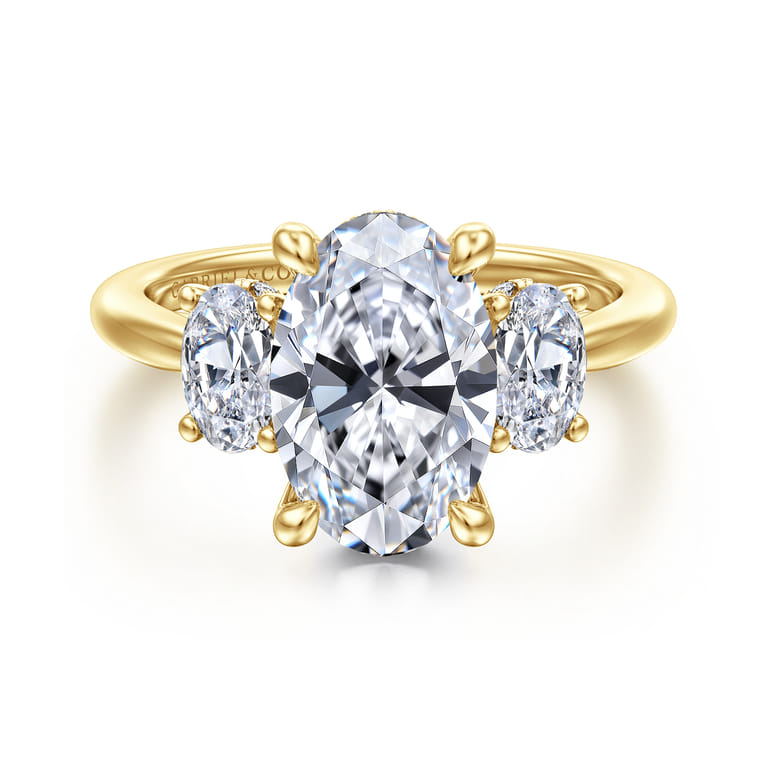Charisa - 14K Yellow Gold Oval Three Stone Diamond Engagement Ring - 0.83 ct - Shot 1
