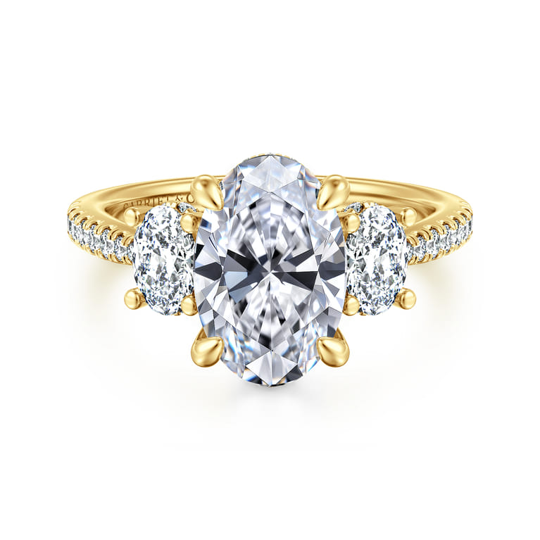 Camra - 14K Yellow Gold Oval Three Stone Diamond Engagement Ring - 0.9 ct - Shot 1