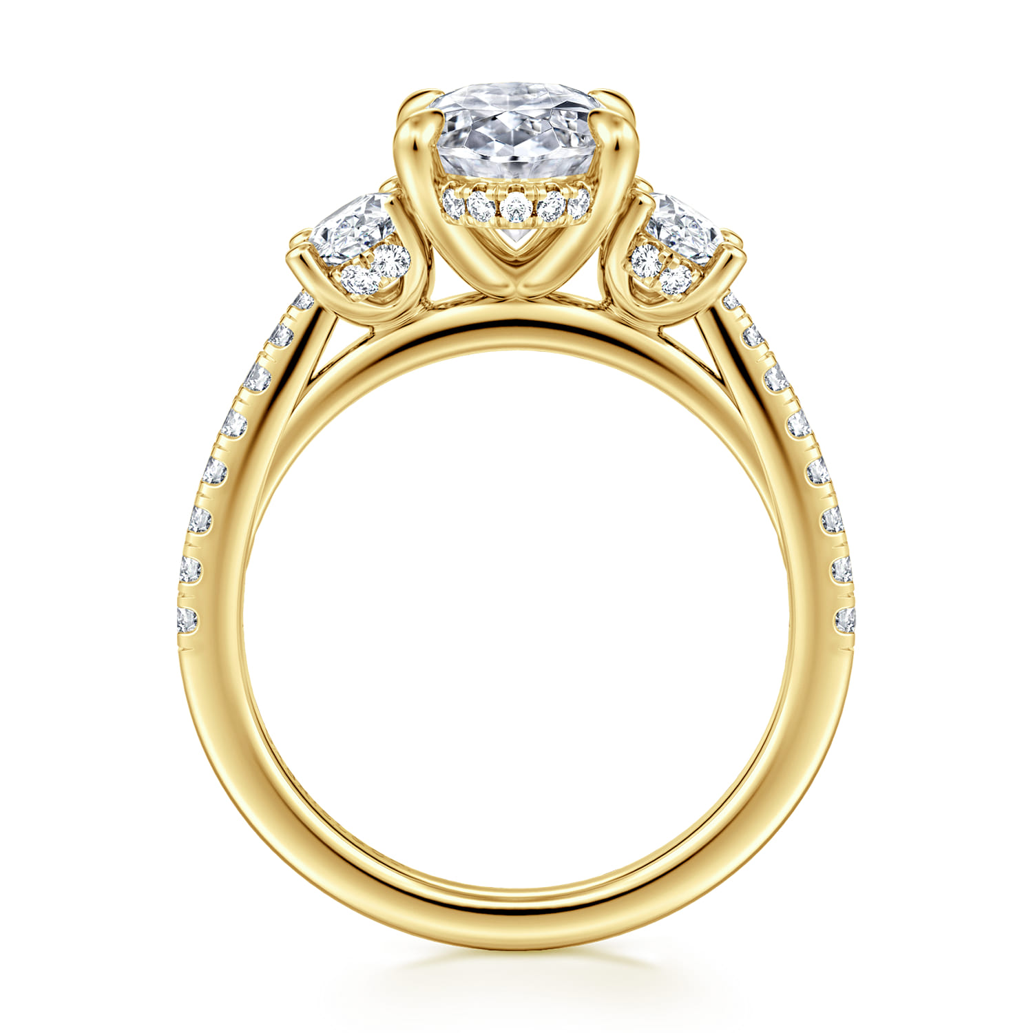 Camra - 14K Yellow Gold Oval Three Stone Diamond Engagement Ring - 0.9 ct - Shot 2