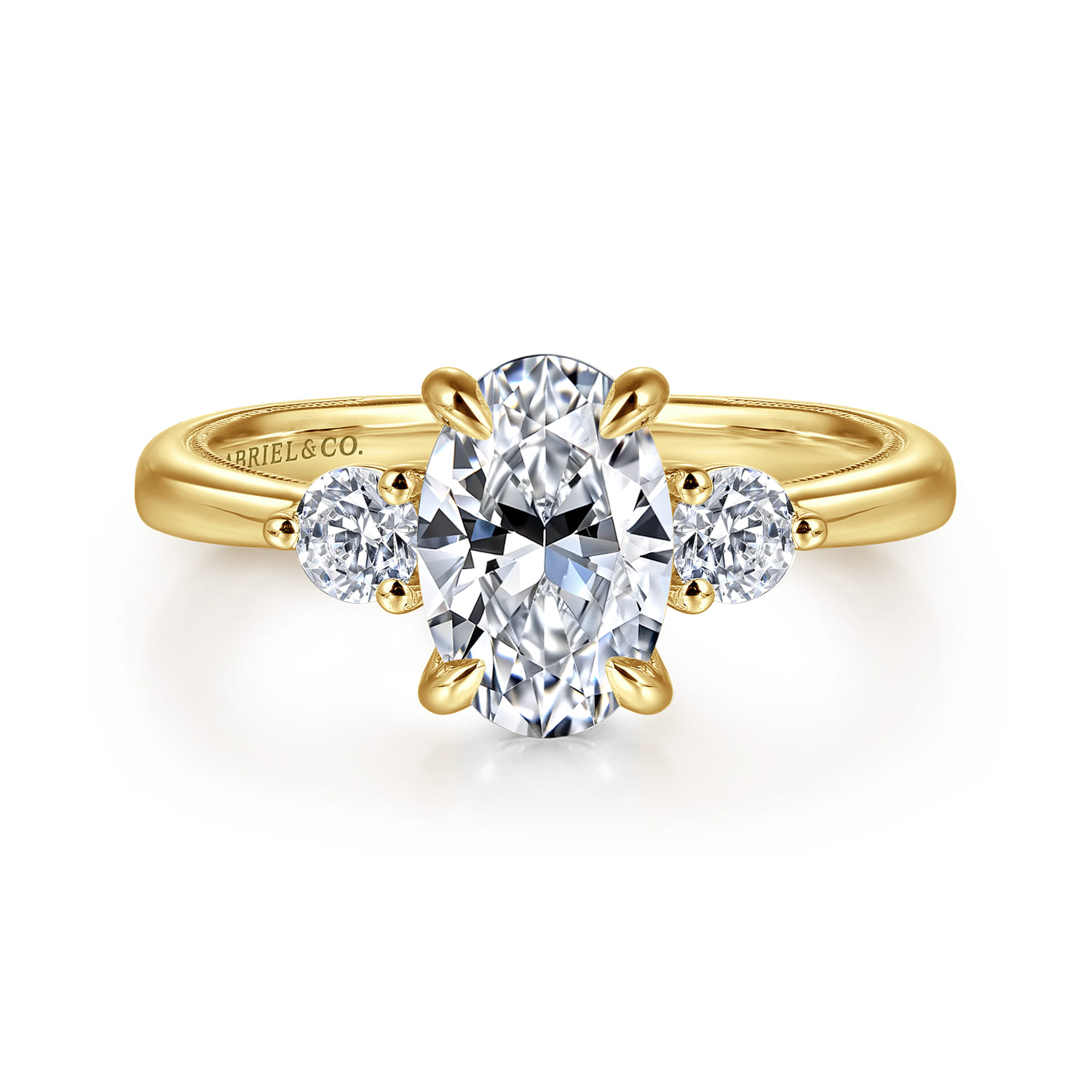 Georgia - 14K Yellow Gold Oval Three Stone Diamond Engagement Ring - 0.3 ct - Shot 1