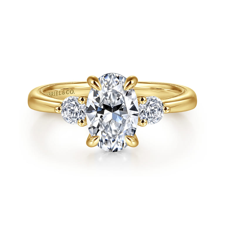 Georgia - 14K Yellow Gold Oval Three Stone Diamond Engagement Ring - 0.3 ct - Shot 1