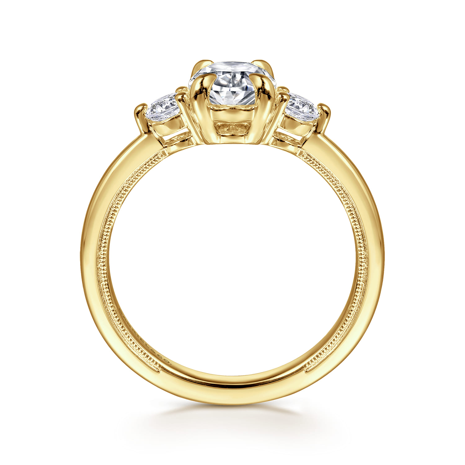 Georgia - 14K Yellow Gold Oval Three Stone Diamond Engagement Ring - 0.3 ct - Shot 2