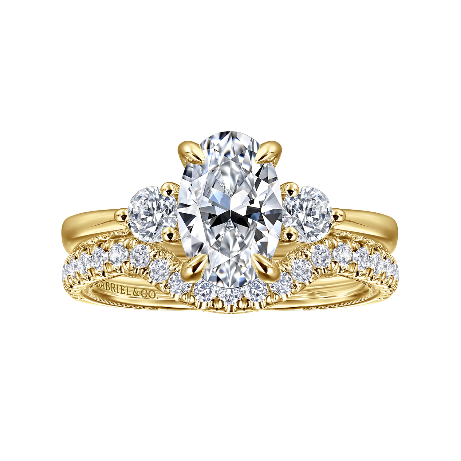 Georgia - 14K Yellow Gold Oval Three Stone Diamond Engagement Ring - 0.3 ct - Shot 4
