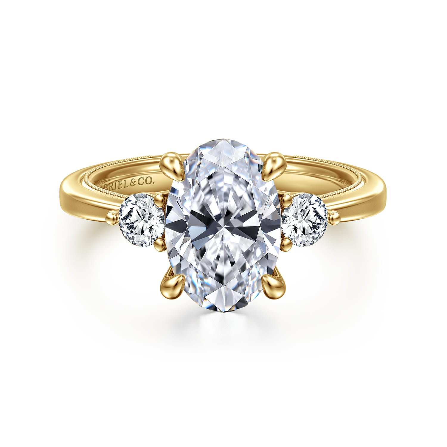 Georgia - 14K Yellow Gold Oval Three Stone Diamond Engagement Ring - 0.3 ct - Shot 1