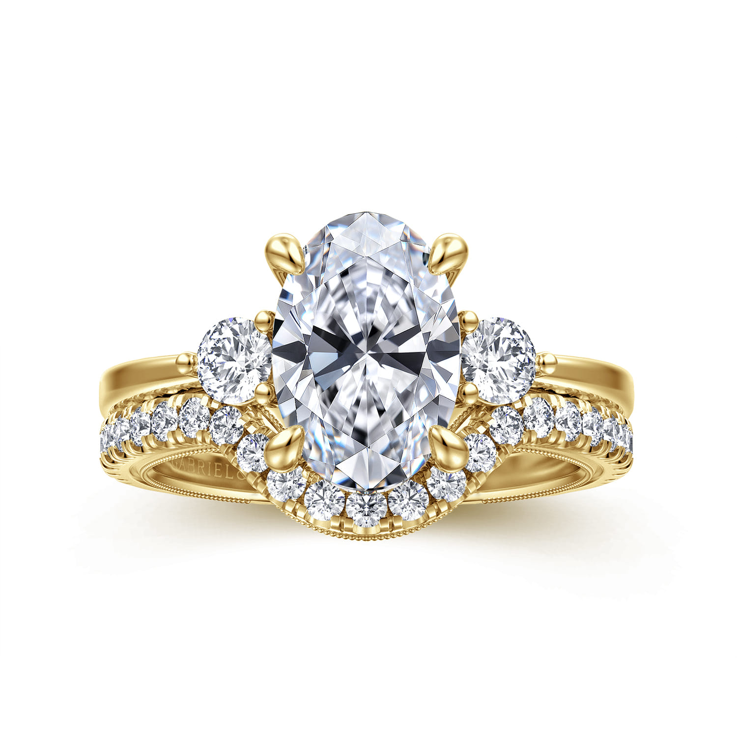 Georgia - 14K Yellow Gold Oval Three Stone Diamond Engagement Ring - 0.3 ct - Shot 4