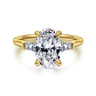 Miami - 14K Yellow Gold Oval Three Stone Lotus Diamond Engagement Ring - 0.3 ct