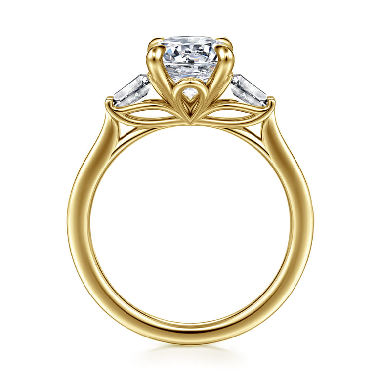 Miami - 14K Yellow Gold Oval Three Stone Lotus Diamond Engagement Ring - 0.3 ct - Shot 2