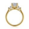 Miami - 14K Yellow Gold Oval Three Stone Lotus Diamond Engagement Ring - 0.3 ct