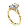 Miami - 14K Yellow Gold Oval Three Stone Lotus Diamond Engagement Ring - 0.3 ct