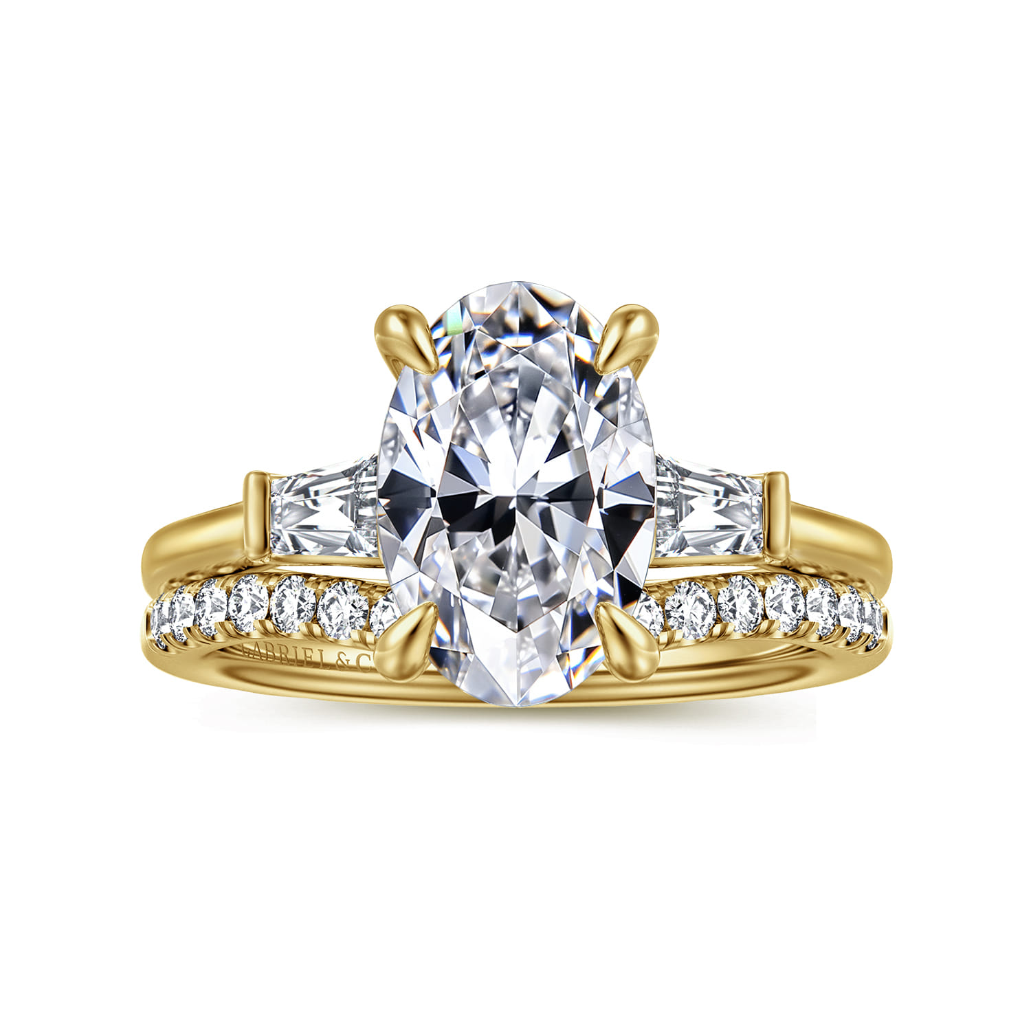 Miami - 14K Yellow Gold Oval Three Stone Lotus Diamond Engagement Ring - 0.3 ct - Shot 4