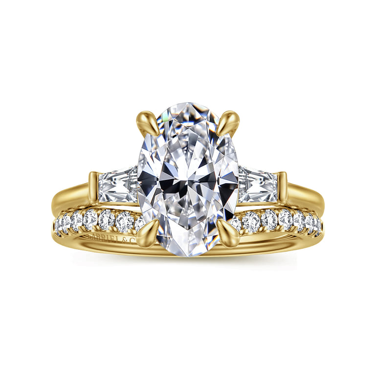 Miami - 14K Yellow Gold Oval Three Stone Lotus Diamond Engagement Ring - 0.3 ct - Shot 4