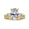 Miami - 14K Yellow Gold Oval Three Stone Lotus Diamond Engagement Ring - 0.3 ct