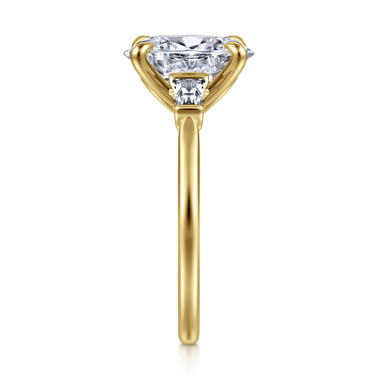 Miami - 14K Yellow Gold Oval Three Stone Lotus Diamond Engagement Ring - 0.3 ct - Shot 5