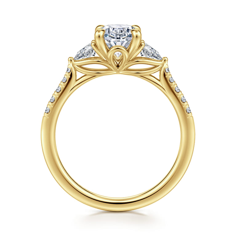 Monty - 14K Yellow Gold Oval Three Stone Lotus Diamond Engagement Ring - 0.35 ct - Shot 2