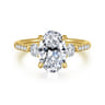 Moon - 14K Yellow Gold Oval Three Stone Lotus Diamond Engagement Ring - 0.45 ct