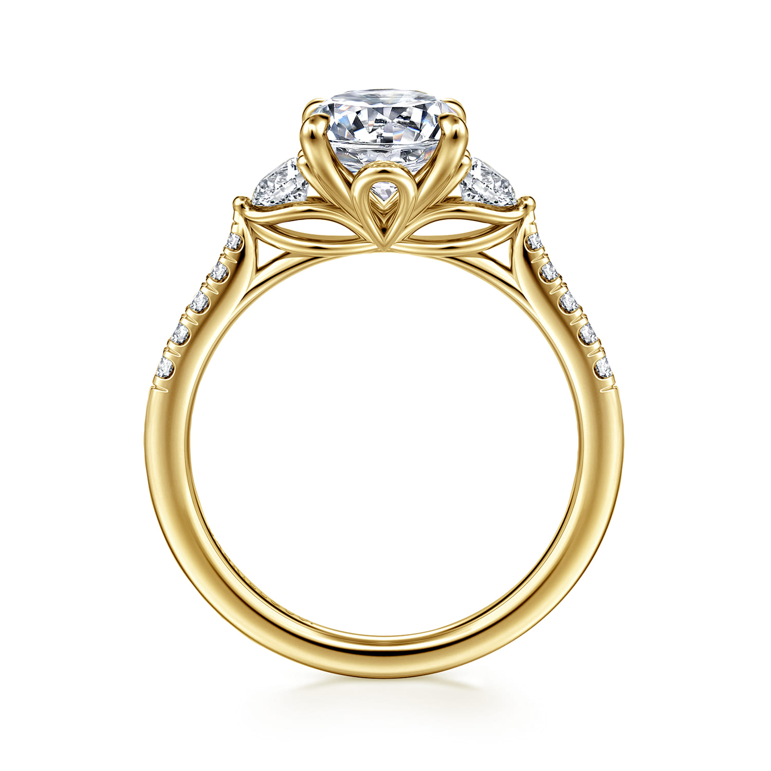 Moon - 14K Yellow Gold Oval Three Stone Lotus Diamond Engagement Ring - 0.45 ct - Shot 2