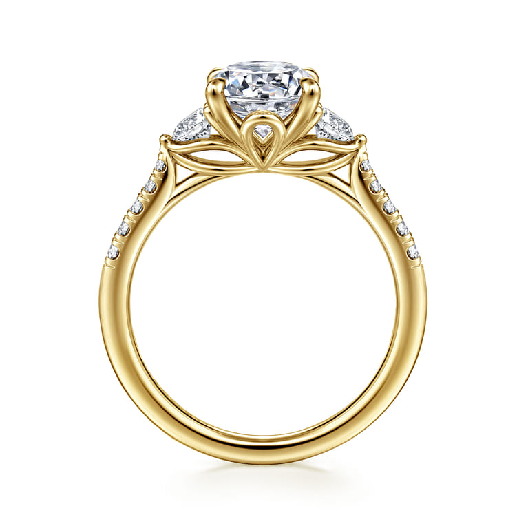 Moon - 14K Yellow Gold Oval Three Stone Lotus Diamond Engagement Ring - 0.45 ct - Shot 2