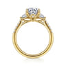Moon - 14K Yellow Gold Oval Three Stone Lotus Diamond Engagement Ring - 0.45 ct