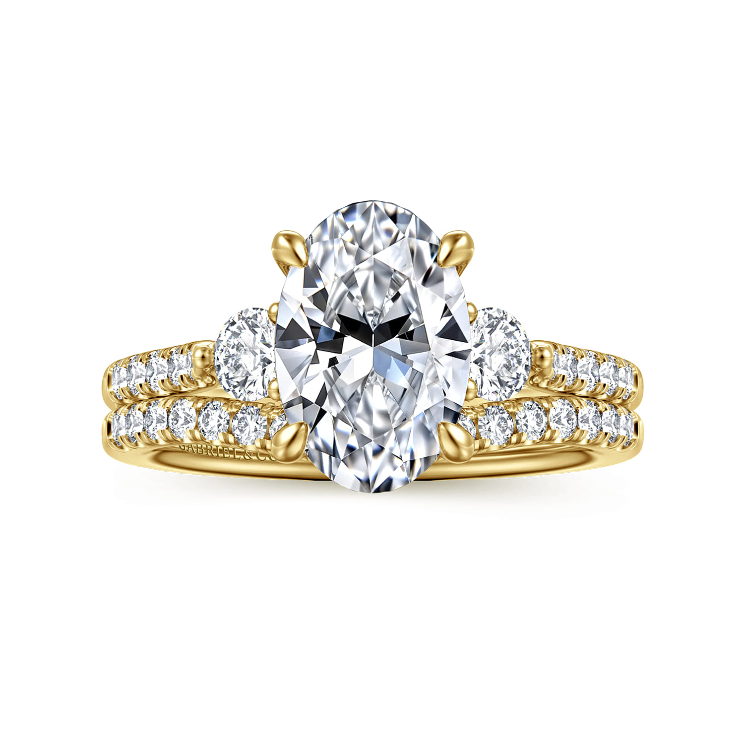 Moon - 14K Yellow Gold Oval Three Stone Lotus Diamond Engagement Ring - 0.45 ct - Shot 4