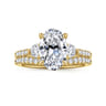 Moon - 14K Yellow Gold Oval Three Stone Lotus Diamond Engagement Ring - 0.45 ct