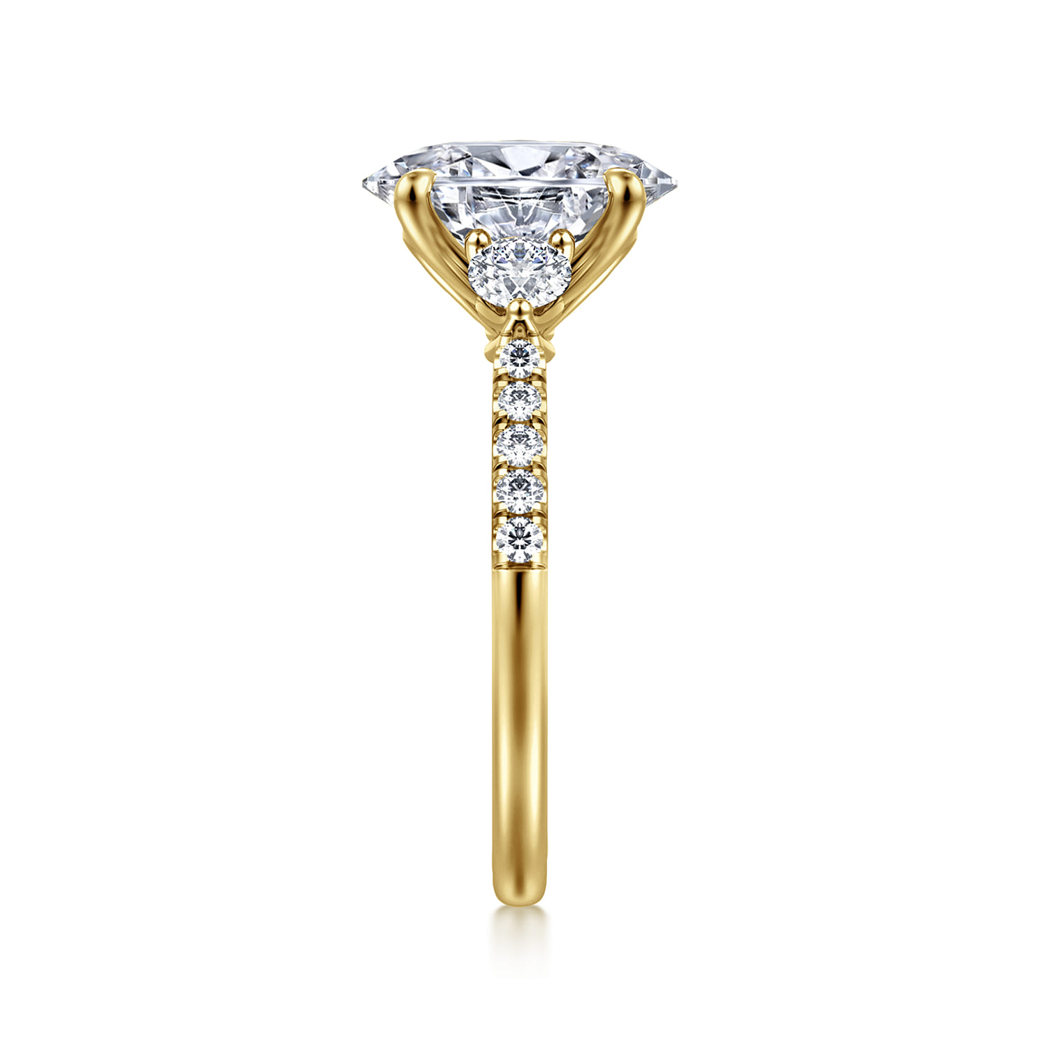 Moon - 14K Yellow Gold Oval Three Stone Lotus Diamond Engagement Ring - 0.45 ct - Shot 5