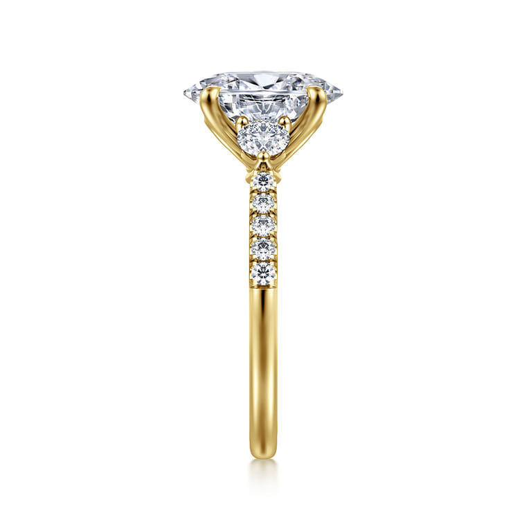Moon - 14K Yellow Gold Oval Three Stone Lotus Diamond Engagement Ring - 0.45 ct - Shot 5