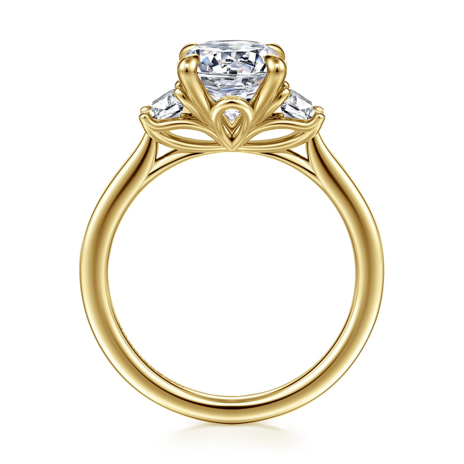 Nigela - 14K Yellow Gold Oval Three Stone Lotus Diamond Engagement Ring - 0.4 ct - Shot 2