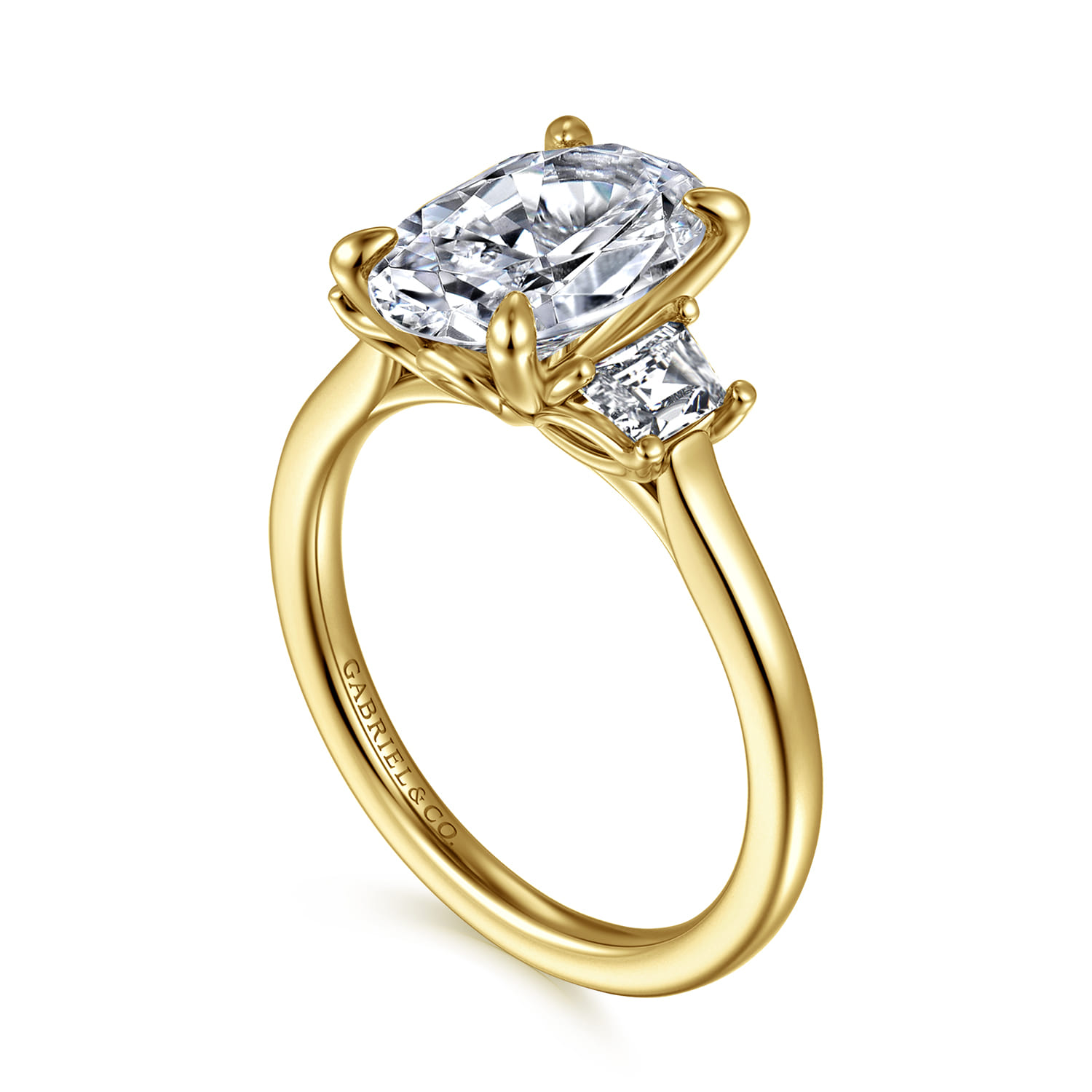 Nigela - 14K Yellow Gold Oval Three Stone Lotus Diamond Engagement Ring - 0.4 ct - Shot 3