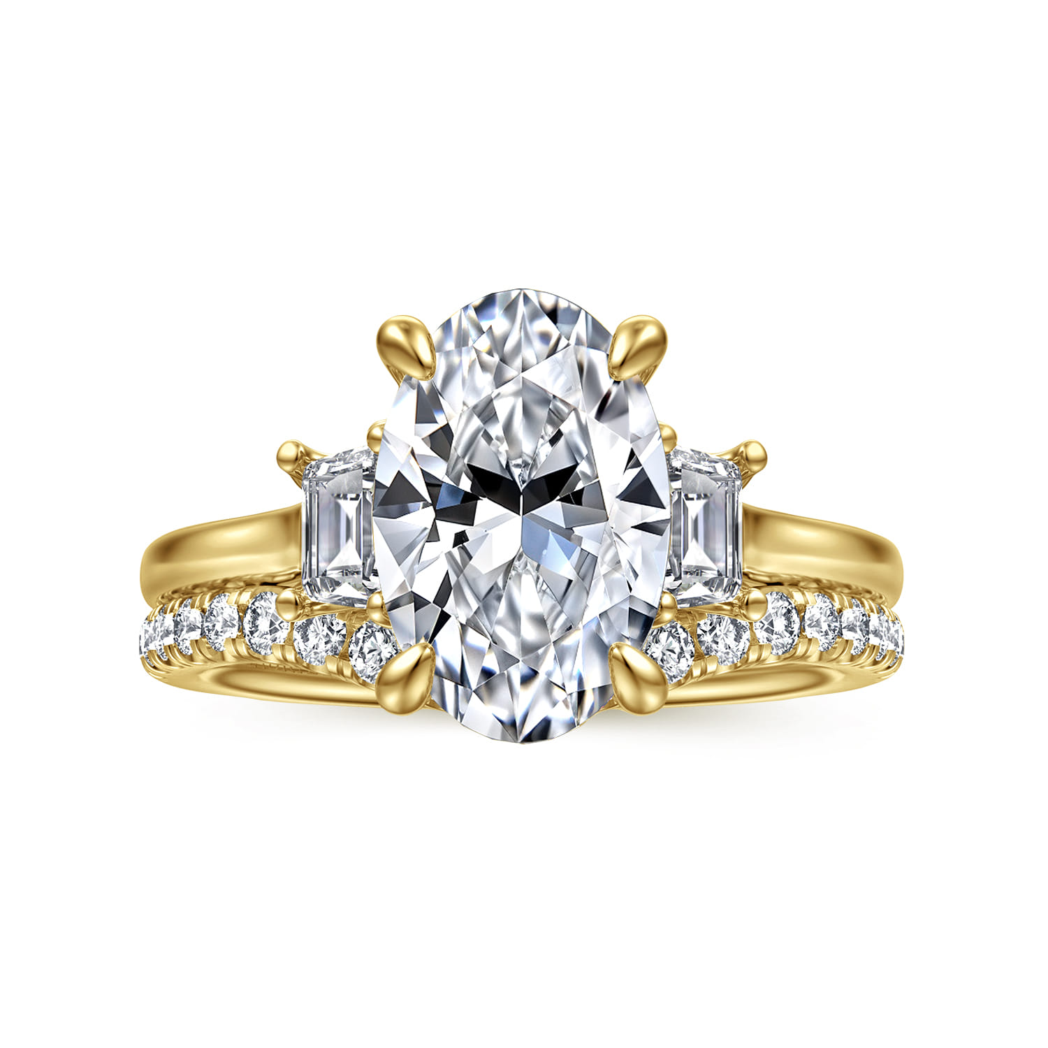 Nigela - 14K Yellow Gold Oval Three Stone Lotus Diamond Engagement Ring - 0.4 ct - Shot 4